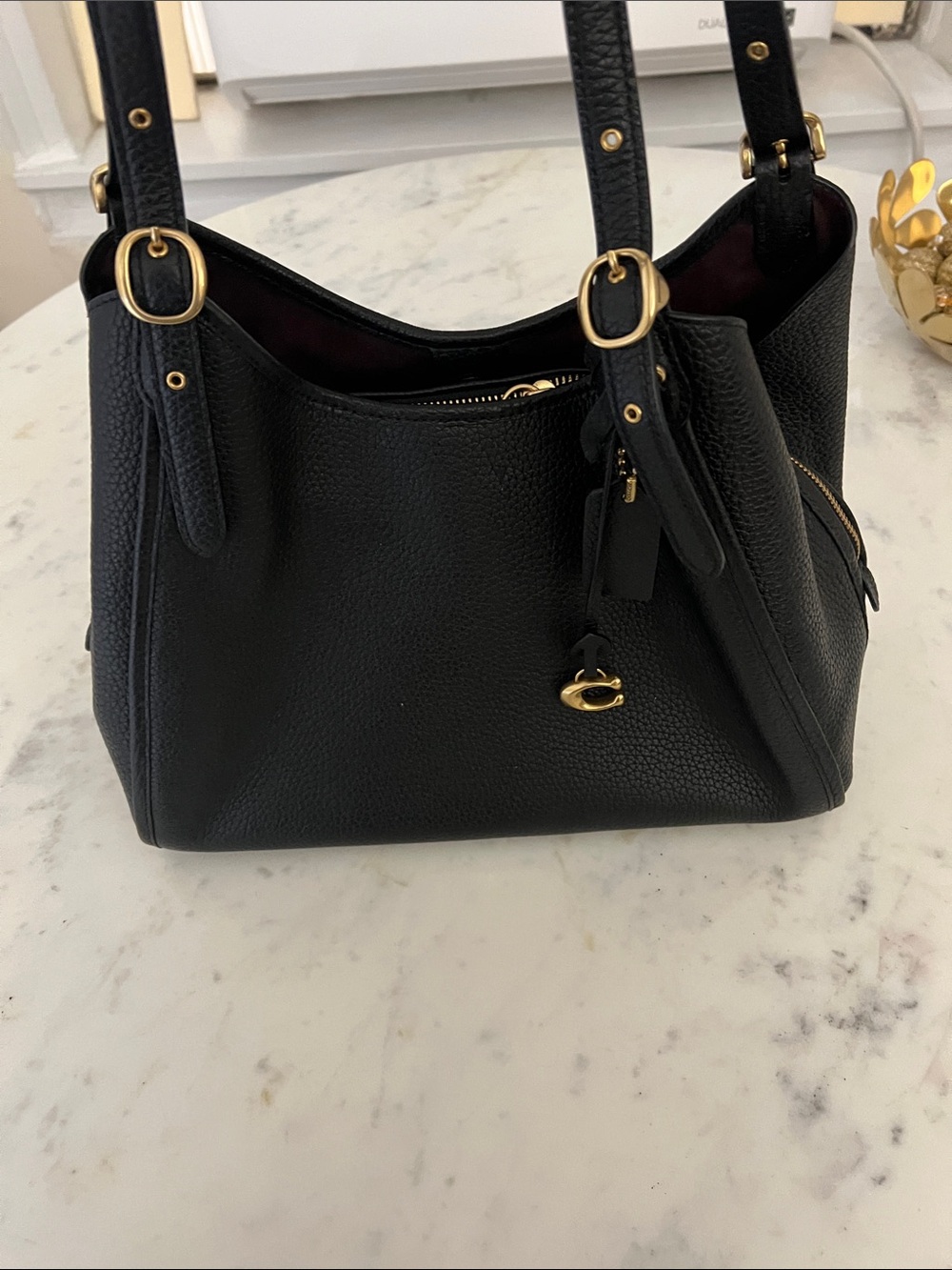 Coach Black Pebbled Leather Shoulder Bag with Gold-Tone Hardware - Picture 2 of 9